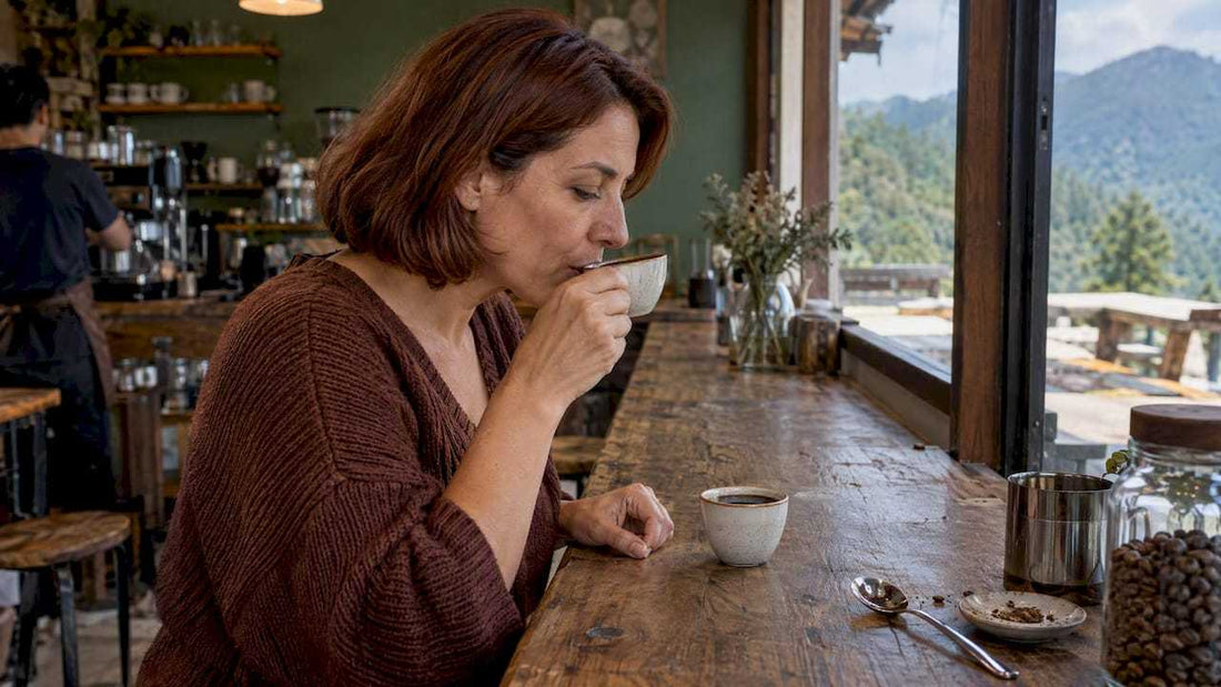 Woman comparing two coffees by tasting